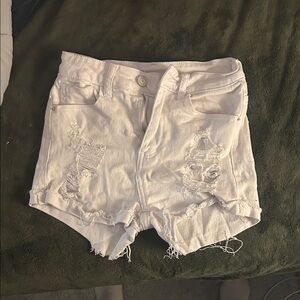 SHEIN White Distressed Jean Shorts